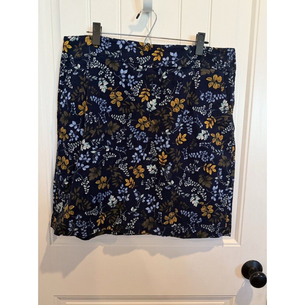 NEW $89 TALBOTS Blue Pretty Floral Print Cotton Corduroy A-Line Skirt Sz 14